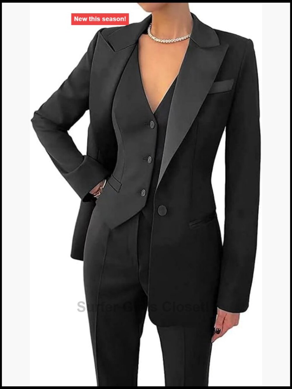 3 Piece Women's Pant Suit Set Blazer Vest Pants Business Casual
